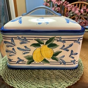 Blue & White Lemon 🍋 Ceramic Bread Cookie Box (no bundles)